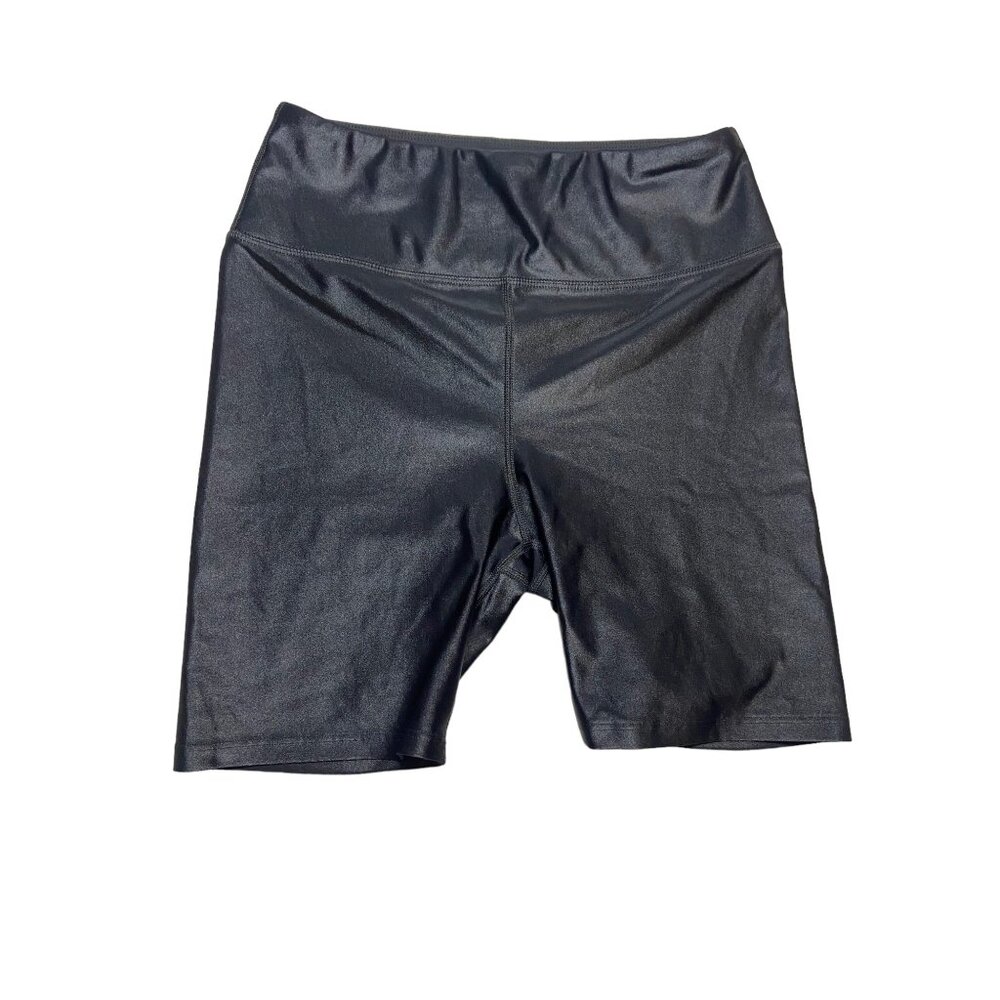 Noli Faux Leather Liquid Black Biker Shorts-sz Medium